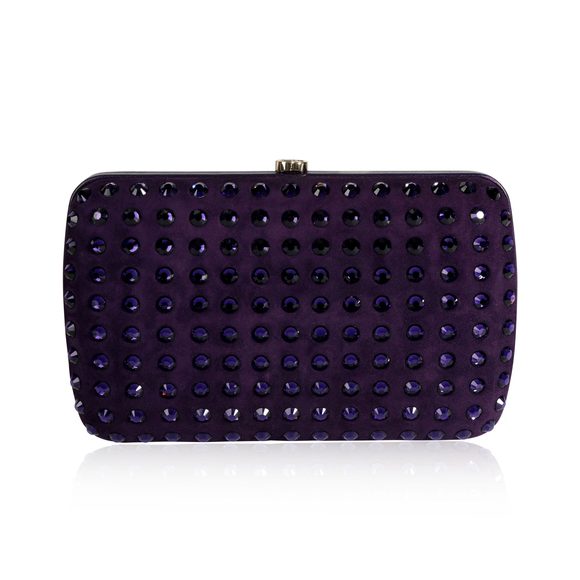 Gucci Purple Suede & Crystal Studded Broadway Box Clutch - Picture 1 of 7